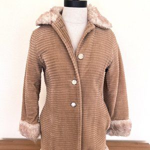 60's Corduroy & Faux Fur Tan Coat - Size XS - Carol Evan JCPennney